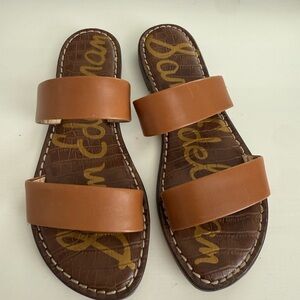 Sam Edelman Tan Leather Double Strap Slides